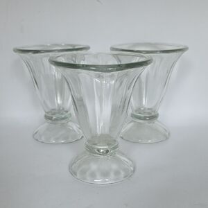 Vintage Clear Footed Sundae Parfait Fluted Ribbed Tulip Libbey Glasses Set Of 3
